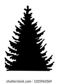 Black silhouette of spruce. Vector isolated illustration of christmas tree.