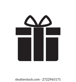 Silueta negra de una caja de regalo cuadrada atada con un lazo decorativo.