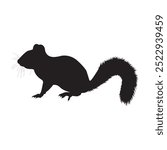 Black silhouette of a squirrel with a bushy tail, facing left on a white background.