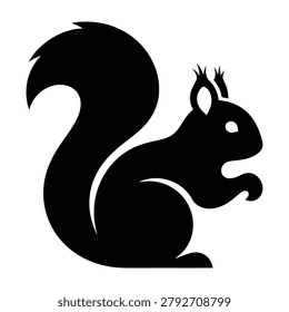 Black silhouette of a squirrel sitting with black and white background cute animal forest floor bushy tail