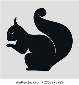 Black silhouette of a squirrel. Vector on a gray background.