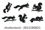 Black silhouette squirrels, squirrel icons set on a white background