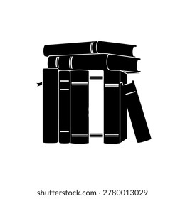 A black silhouette of a stack of books on a white background.