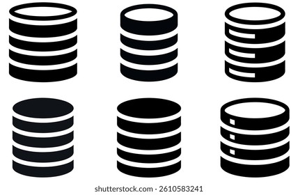 Black Silhouette Stack of Coins Icons Set