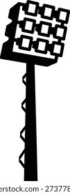 black silhouette of a stadium floodlight tower with mounted lamps. Ideal for football field graphics sports branding tournament posters athletic facility signage and arena event design.
