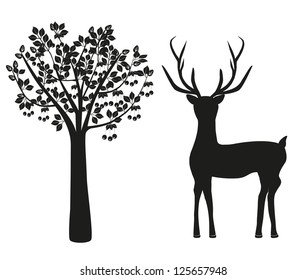 black silhouette stag on white background