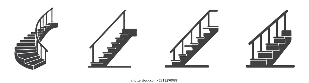 Black Silhouette Staircase Set With Four Different Views On White Background