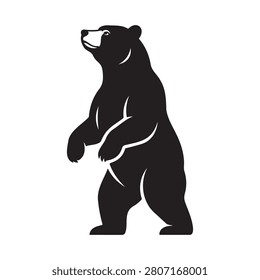 Black silhouette of a standing bear facing left isolated on white background with silhouette, standing