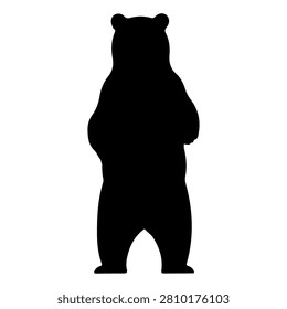 A black silhouette of a standing bear, suitable for wildlife, nature, and conservation themed projects and designs.