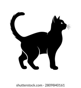 Black silhouette of a standing cat with an arched tail
