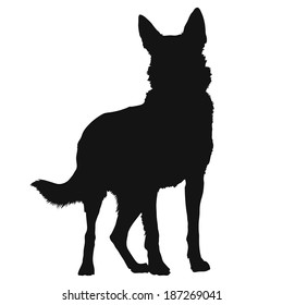 A black silhouette of a standing German Shepherd