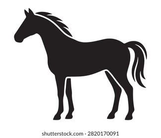 Black silhouette of a standing horse side view icon with silhouette standing isolated background illustration creature majestic stallion breeding horseback equestrian domestic farmstead