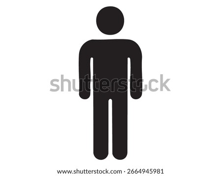 Black silhouette of standing man isolated on white background, illustration. concept of icon, logo, male figure, minimalist design, human symbol, signage, restroom sign, gender symbol, WC indicator.