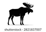 Black silhouette of a standing moose with impressive antlers