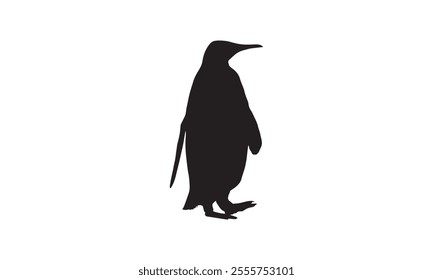 Black silhouette of a standing penguin isolated on a plain white background, perfect for minimalistic or wildlife-themed designs.