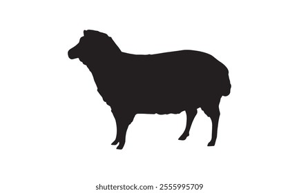 Black silhouette of a standing sheep, isolated on a plain white background, suitable for farm-themed designs or illustrations.