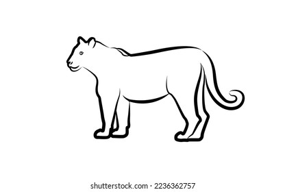 A black silhouette of a standing tiger. Isolated on white background Tiger logo design set. Symbol, vector