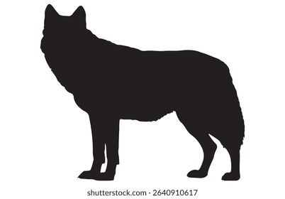 Black silhouette of a standing wolf.