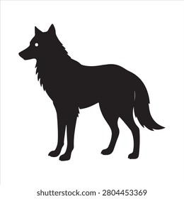 Black silhouette of a standing wolf, representing wild animals, predator instinct, and wilderness concepts.
