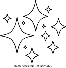 Black silhouette star sparkle design with transparent glowing effects