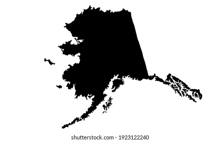 black silhouette of state map of Alaska in USA on white background