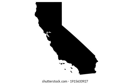 black silhouette of state map of California on white background