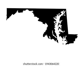 black silhouette of the state map of Maryland in the United States of America on a white background