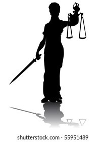 Black silhouette of a statue of a Themis on a white background