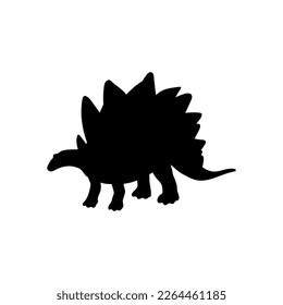 Black silhouette of stegosaurus flat style, vector illustration isolated on white background. Ancient herbivorous dinosaur, huge creature, prehistoric period