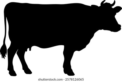 black silhouette or stencil of a cow without background