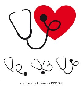 black silhouette stethoscope with heart vector illustration