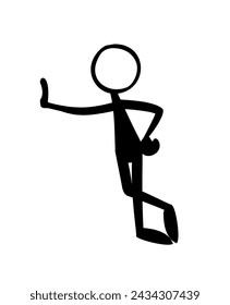 Black silhouette stick man leaning against the wall. Vector illustration