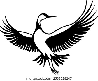 black silhouette of a stork without background

