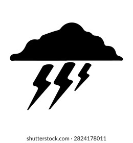 A black silhouette of a storm cloud with three lightning bolts beneath, symbolizing stormy weather and electrical activity.