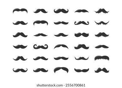 black silhouette style barbershop mustache icon collection