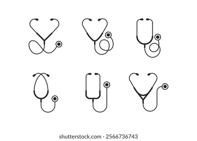 black silhouette style doctor stethoscope icon collection