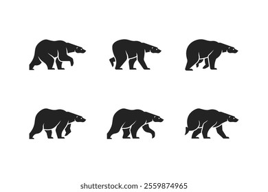 Black Silhouette Style – Moving Bear Vector in Walking Poses