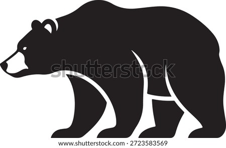 Black silhouette of a stylized bear with a rounded body and defined legs on white Keywords: bear