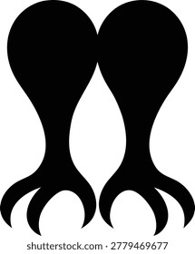 Black silhouette of stylized bird claws or chicken feet icon isolated on white background