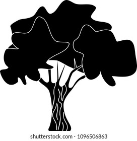 Black silhouette of stylized deciduous tree on white background