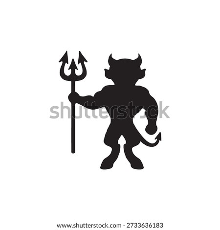 A black silhouette of a stylized devil figure stands against a plain white background. The muscular character features horns on its head and a pointed tail, while holding a trident in its right hand. The graphic design is simple and high-contrast, reminiscent of a logo or mascot.
