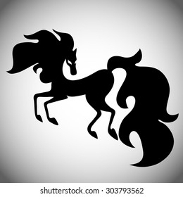 black silhouette of a stylized horse. Abstract picture of a running horse.
