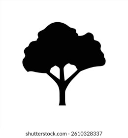 A black silhouette of a stylized tree with rounded foliage and a solid trunk is showcased on a plain white background. The design emphasizes simplicity and clarity.