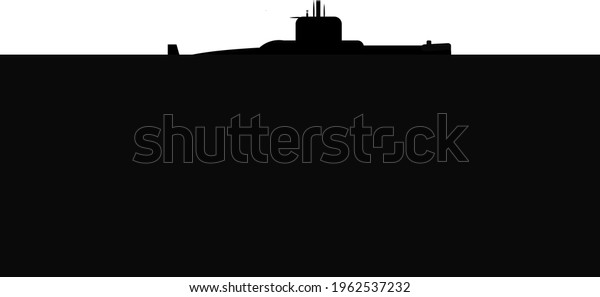 Black\
silhouette of submarine half submerged under the water in a\
distance view. Cartoon vector\
illustration.