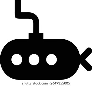 
A black silhouette of a submarine, likely an icon or symbol.