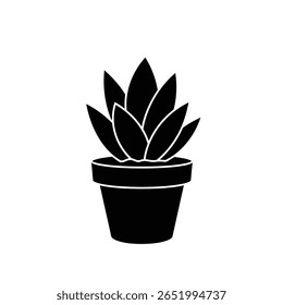 Black silhouette of a succulent in a pot against a white background simple vector illustration graphic