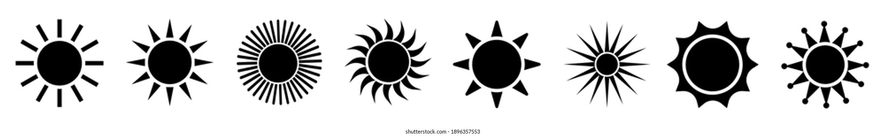 Schwarze Silhouette von Sonnensymbole. Vektorgrafik.