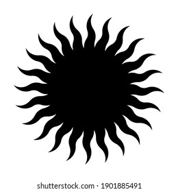 Black silhouette of the sun. A medieval symbol of the sun with many rays. Astrological symbol. Vector illustration in art deco style.