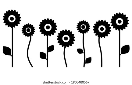 Black silhouette of a sunflower isolated on white background. Flat design for poster or t-shirt. Vector illustration