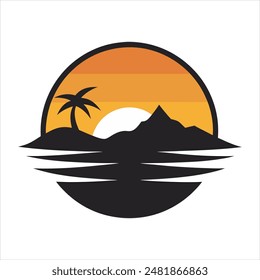 black silhouette sunset logo on white background